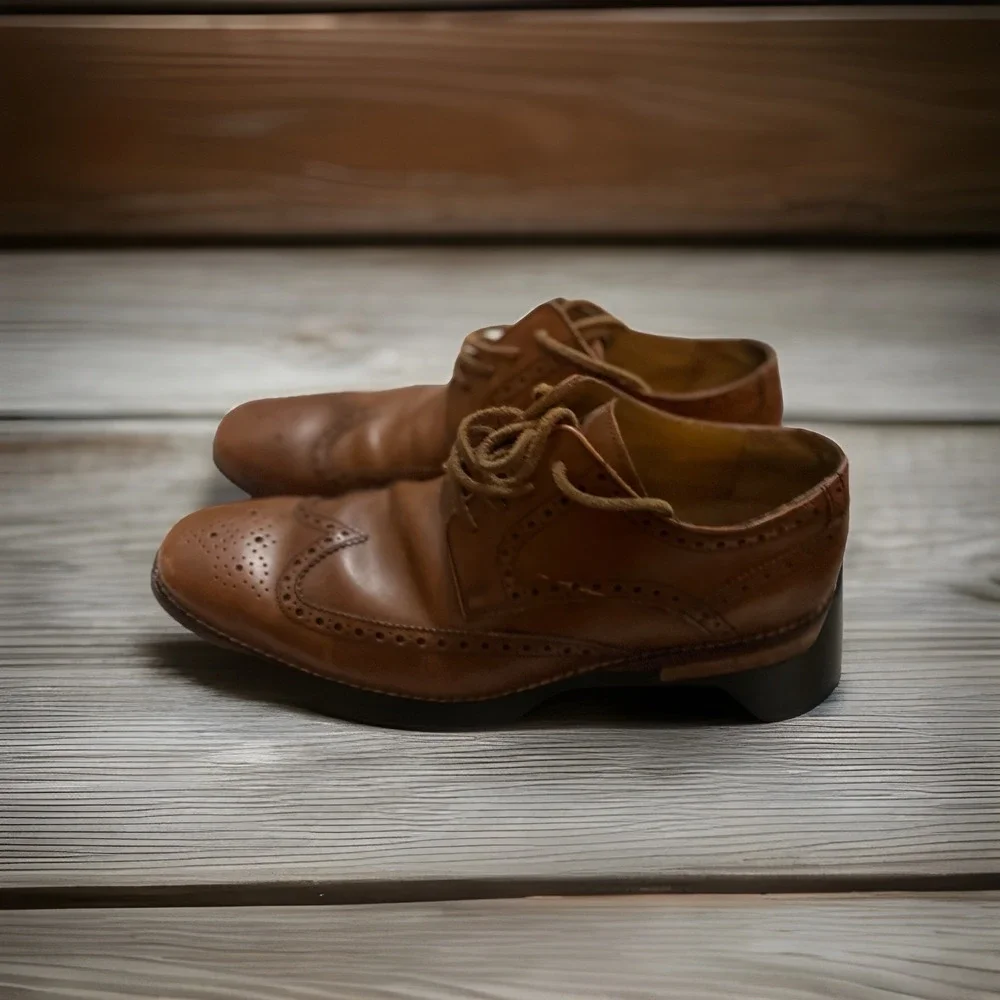 Cole Haan Grand Leather‎ Wingtip Oxford Shoes. Cognac Brown. Men's 10 M